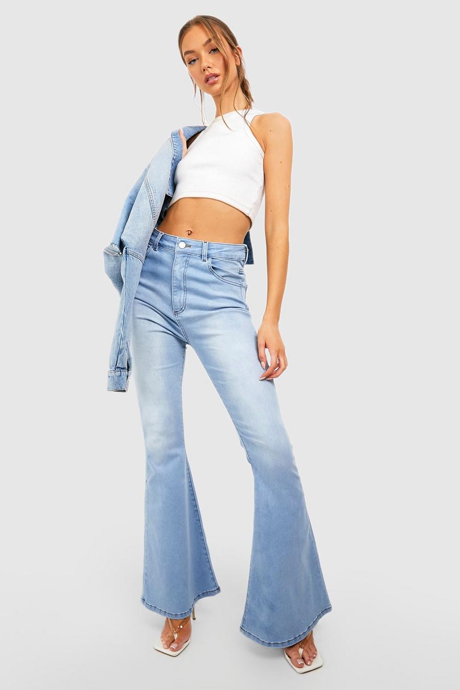 Light wash blue Bum Shaping High Waisted Flared Jeans